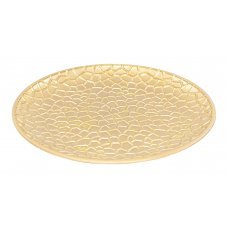 Χριστουγεννιάτικη Ξύλινη Χρυσή Στρογγυλή Πιατέλα (30cm)